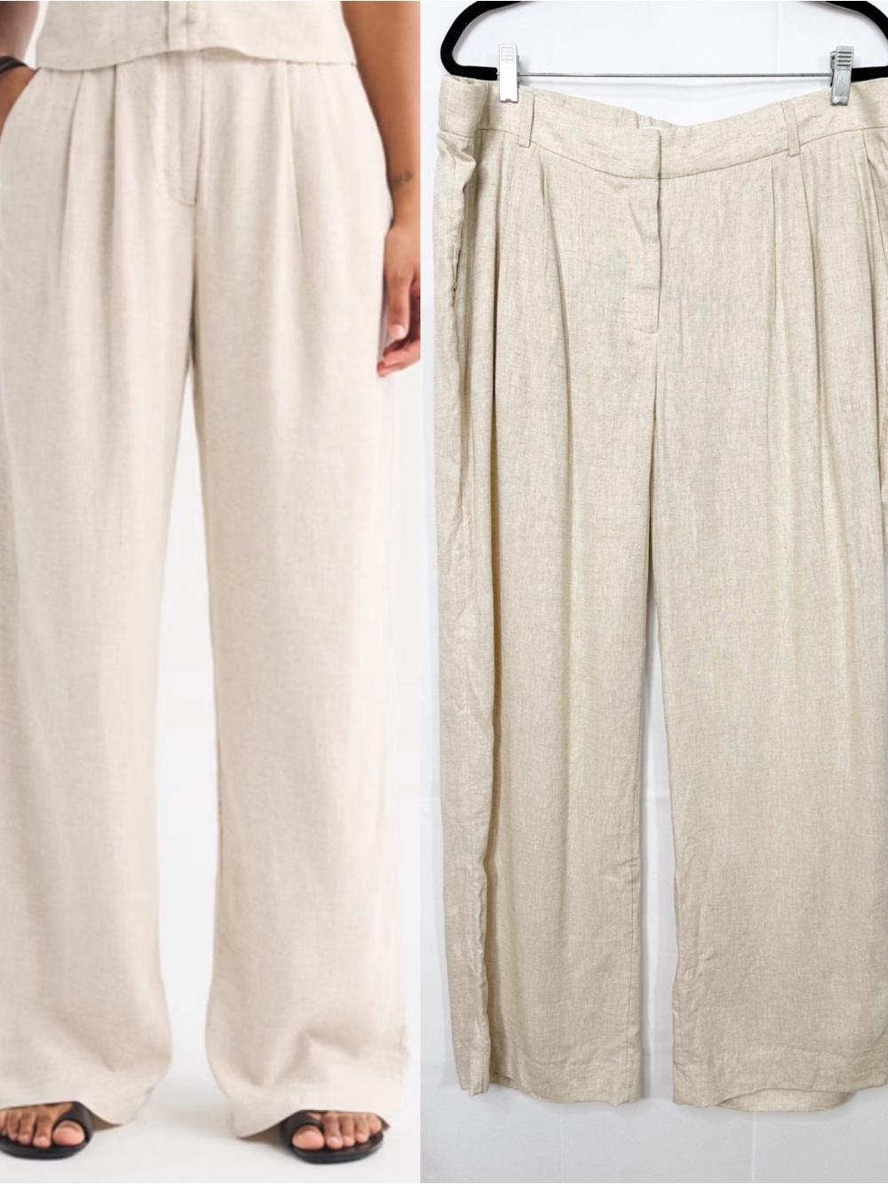 Abercrombie & Fitch Sloane Linen Blend Tailored Wide Leg Pant Tan Ecru Beige